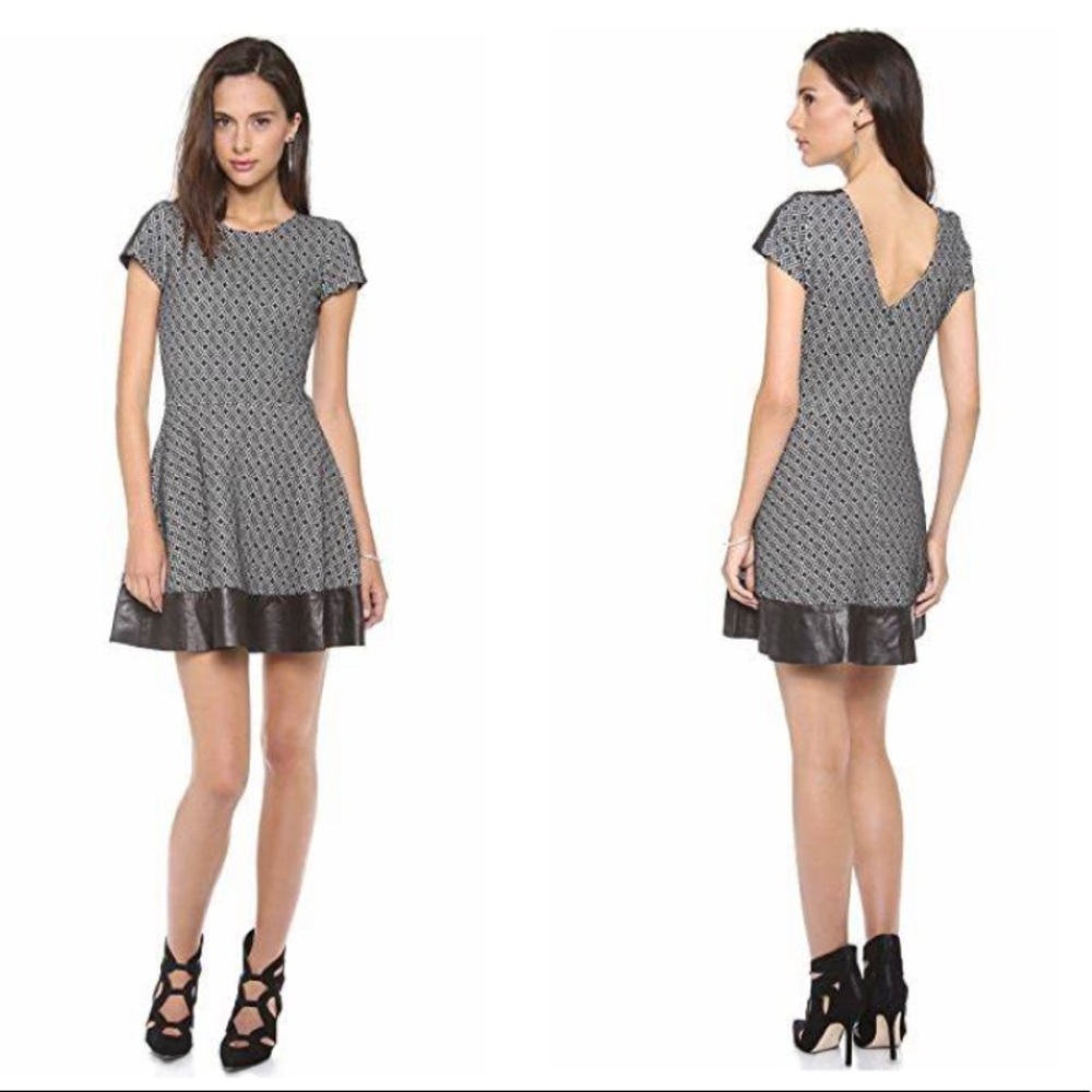EUC Parker Nolan fit and flare dress with leather trim size L - Picture 1 of 5